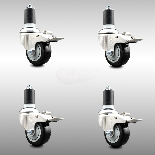 Service Caster 3.5 Inch 316SS Black Poly Swivel 1-5/8 Inch Expanding Stem Caster Set Lock Brake SCC-SS316TTLEX20S3514-PPUB-BLK-158-4 - main